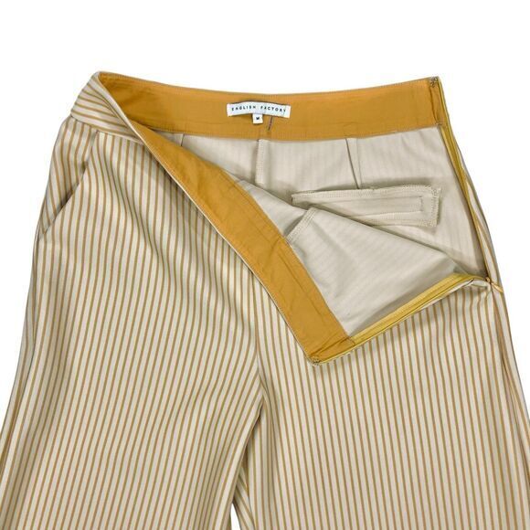 English Factory Capri Pants Sz M Cream Mustard Striped Ruffle Preppy Nautical - Picture 4 of 15